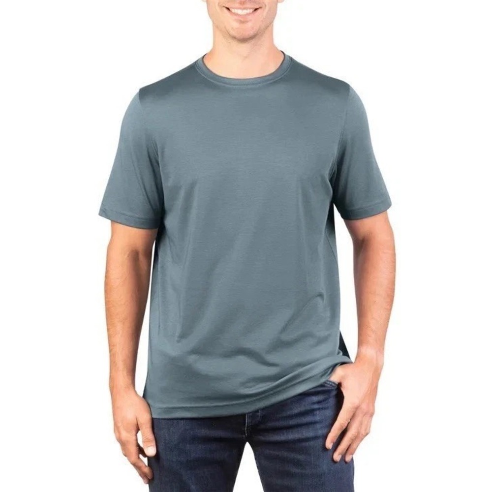 Kirkland Signature Men's 100% Pima Cotton Tee Shirt, Dusty Blue, Small, New